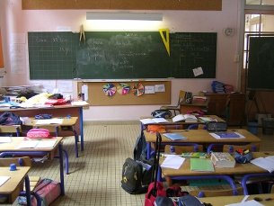 Una aula buida durant l'hora del pati. (Foto: wikipedia.org)